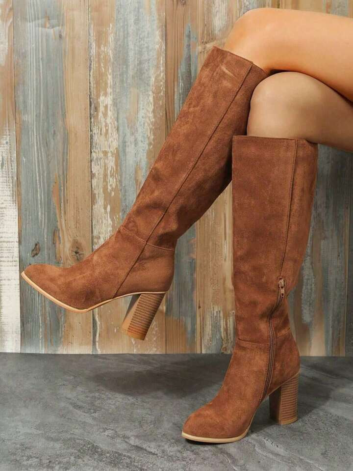 Women's Western Style Chunky Heel Knight Boots With Side Zipper, New Euro-american Style Fashiona... | SHEIN