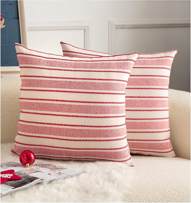 Christmas Valentines Pillow Covers, Boho Textured Red Pillow Case, Pillow Covers 18 x 18 Inch Set... | Amazon (US)