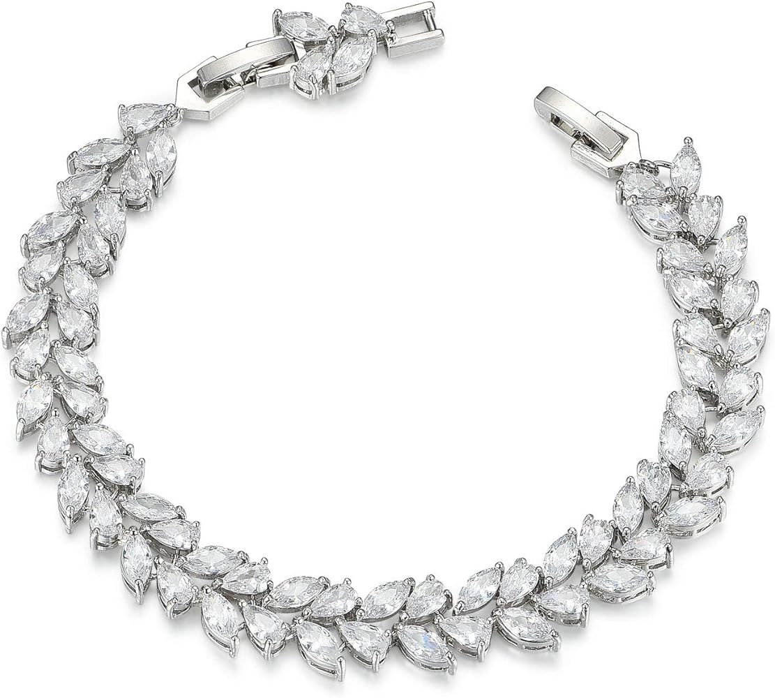 SWEETV Wedding Bridal Bracelet for Brides, Cubic Zirconia Classic Tennis Bracelet for Women Jewel... | Amazon (US)