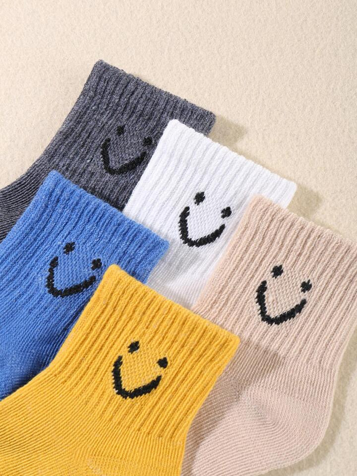 5pairs Kids Cartoon Expression Pattern Crew Socks | SHEIN