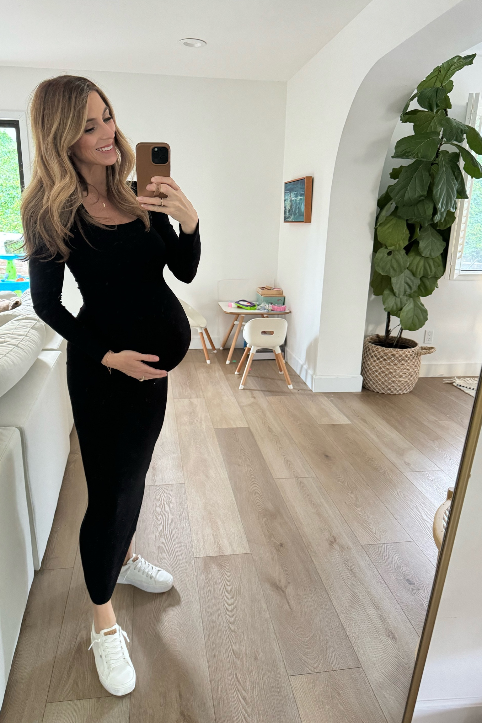 My go to dress while pregnant is this black (always a good idea) ribbed stretchy dress. I’ve dressed this up & down! Love it with the white tennis shoes!

Pregnancy outfits, white tennis shoes, black ribbed dress, maternity dress, maternity outfit 

#LTKbaby #LTKstyletip #LTKbump