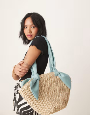 My Accessories small straw tote bag with contrast satin straps in off white  | ASOS | ASOS (Global)