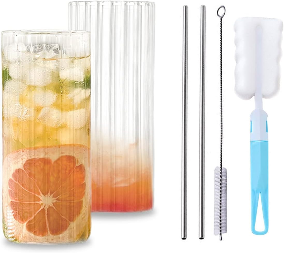 Cocktail Highball Glasses Set of 2, Origami Style Transparent Glass Cups Vintage Glassware Set, D... | Amazon (US)