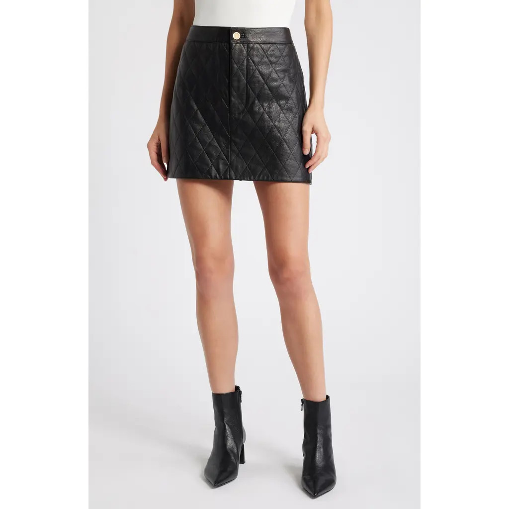 FRAME Quilted Leather Miniskirt in Black at Nordstrom Rack, Size X-Large | Nordstrom Rack