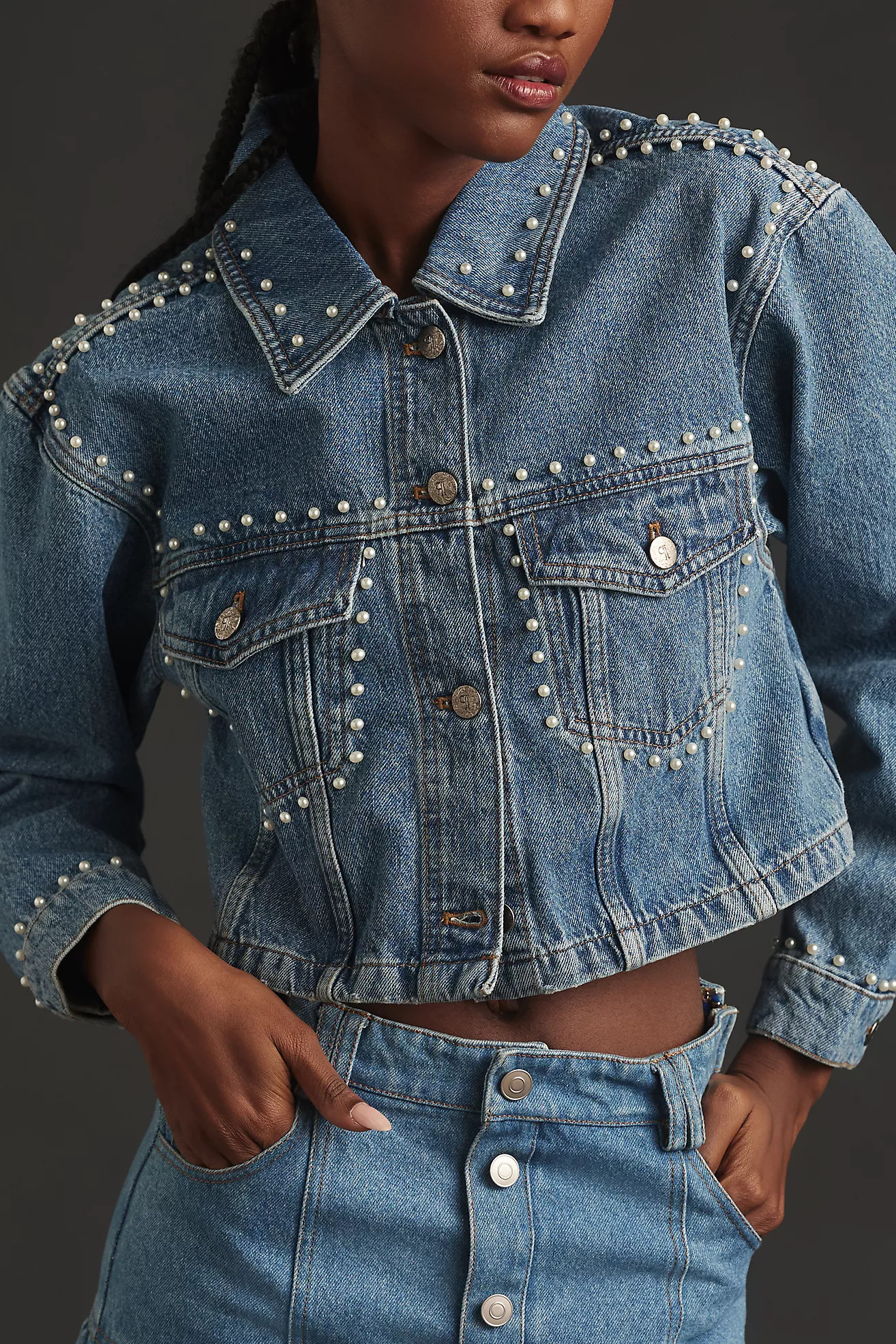 Pilcro Pearl Embroidered Denim Jacket | Anthropologie (US)