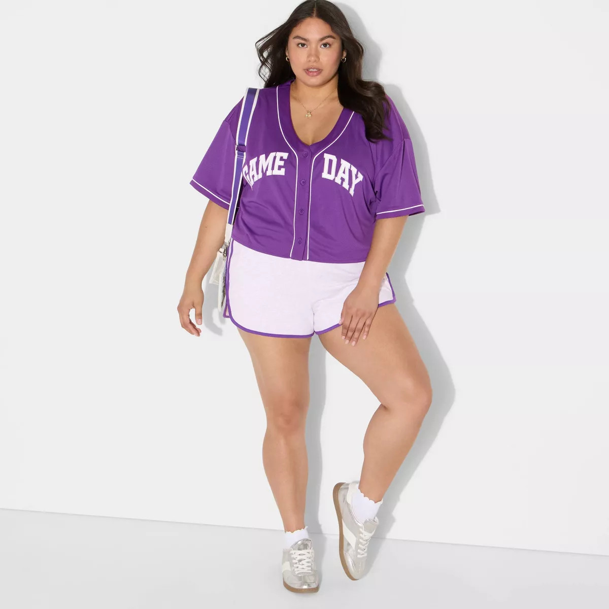 Women's Game Day Cropped Elbow Sleeve V-Neck Athletic Jersey - Wild Fable™ Burgundy 3X | Target