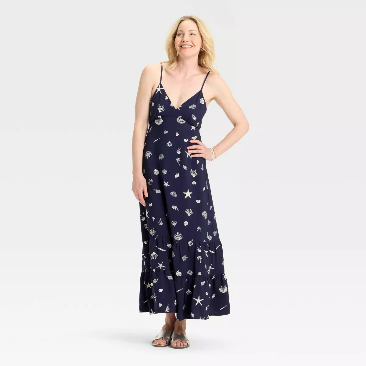 Women's Open Back Maxi Dress - A New Day™ Navy Blue Seashell M | Target