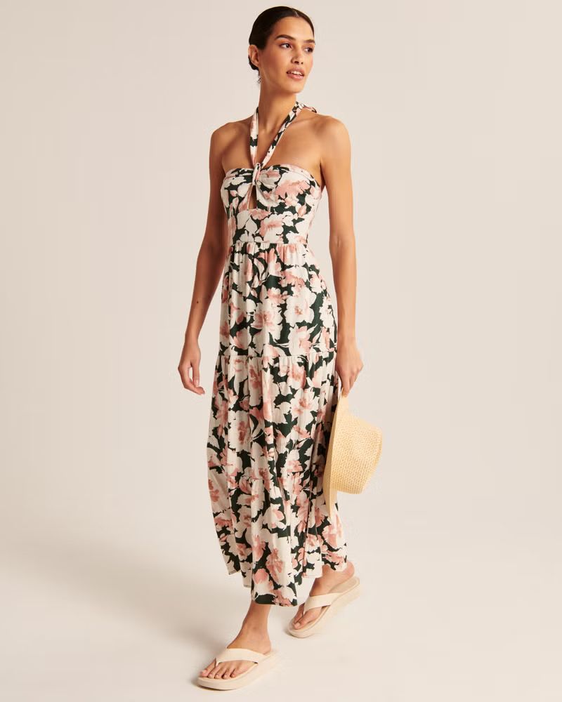 Women's Knotted Halter Maxi Dress | Women's Clearance | Abercrombie.com | Abercrombie & Fitch (US)