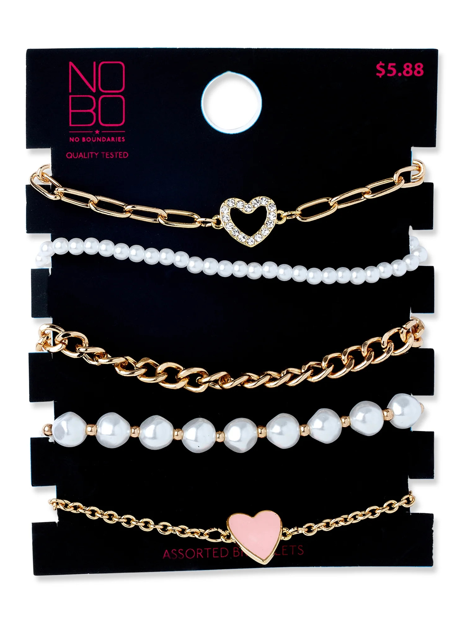 No Boundaries Heart And Pearlescent Bead Bracelet Set, 5-Piece - Walmart.com | Walmart (US)