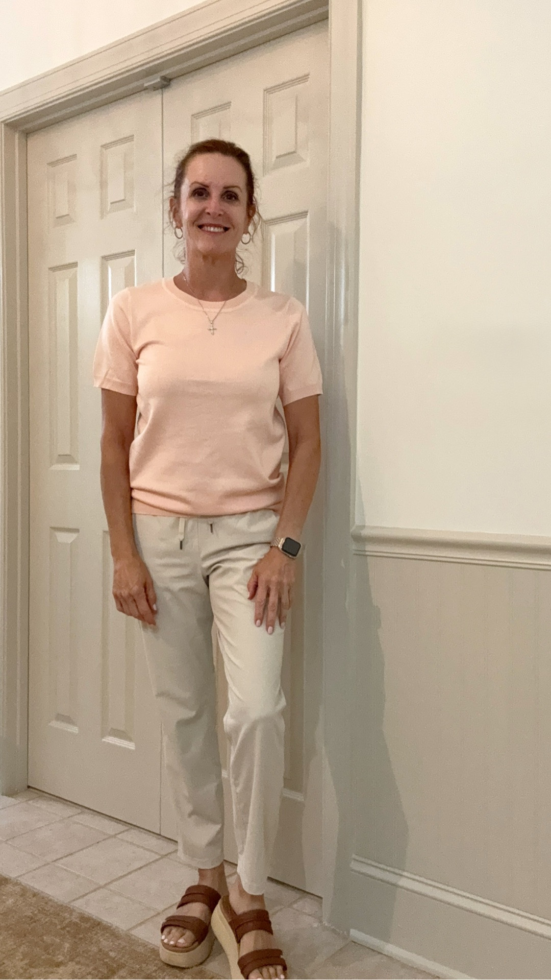 These incredible pants are lightweight , stretchy, buttery soft, mid-rise, elastic waistband and come in a ton of colors.   I could not believe how amazing they were when I first tried them on!!  They also come in a ton of colors and you can dress them up or down.
***I’m wearing a small in the pants and in the color light khaki.  I’m also wearing a medium in the top in the color pink.

#LTKOver40 #LTKActive #LTKSaleAlert