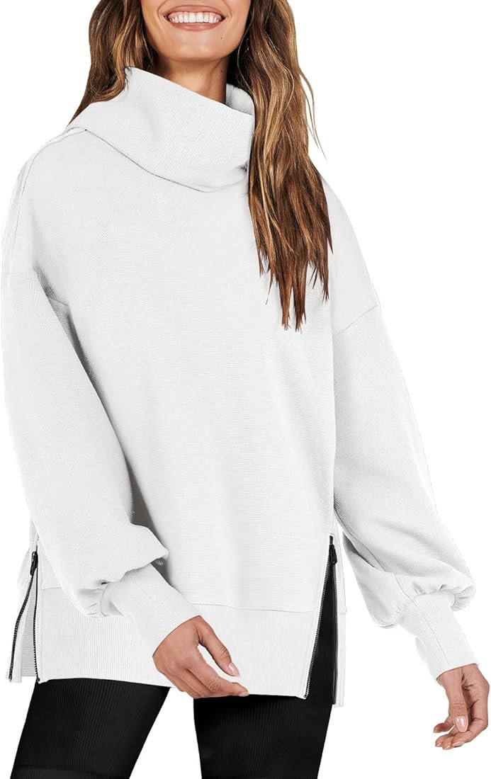 Caracilia Womens Oversized Sweatshirt Turtleneck Long Sleeve Knit Sweater Pullover Top 2023 Fall ... | Amazon (US)