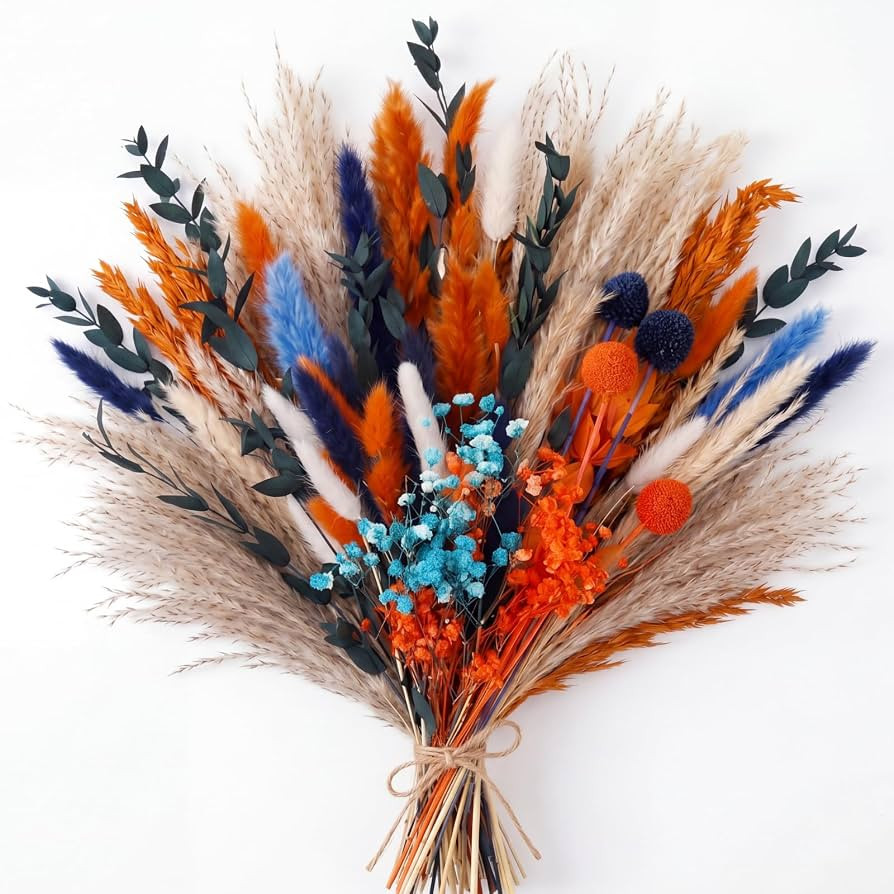 Yinder Blue and Orange Fall Decor, 92 Pcs Fall Dried Flower Bouquet | Amazon (US)