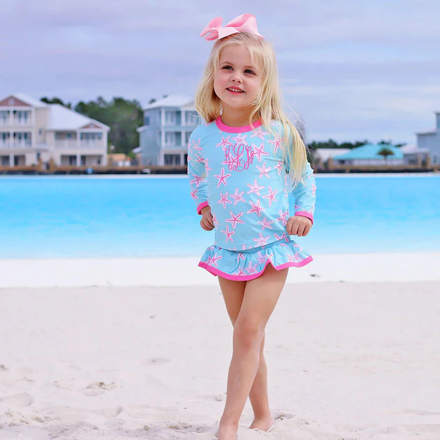 Starfish Print Long Sleeve Rash Guard Set | Classic Whimsy