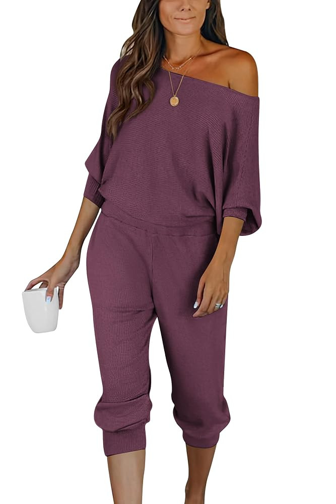 PRETTYGARDEN Two Piece Sets for Women Fall 2025 Ribbed Knit Off Shoulder Tops Lounge Pants Tracks... | Amazon (US)
