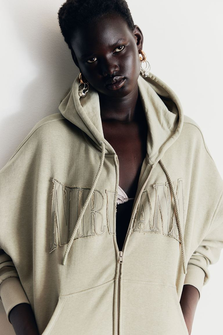 Oversized Printed Hooded Jacket - Beige/Nirvana - Ladies | H&M US | H&M (US + CA)