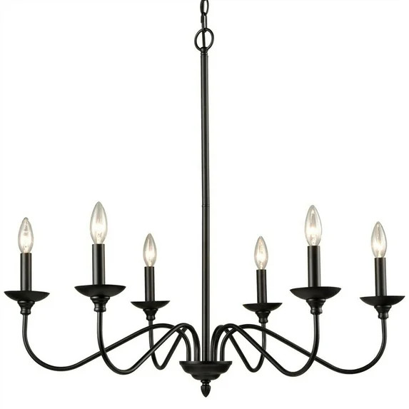 6-Light Farmhouse Black Dining Room Chandeliers Wrought Iron Candle Chandelier | Walmart (US)