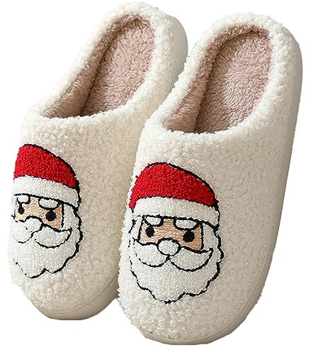 Tellrain Christmas Slippers Women Men Cute Pattern Santa Slippers Warm Soft Non Slip House Bedroom Shoes | Amazon (US)