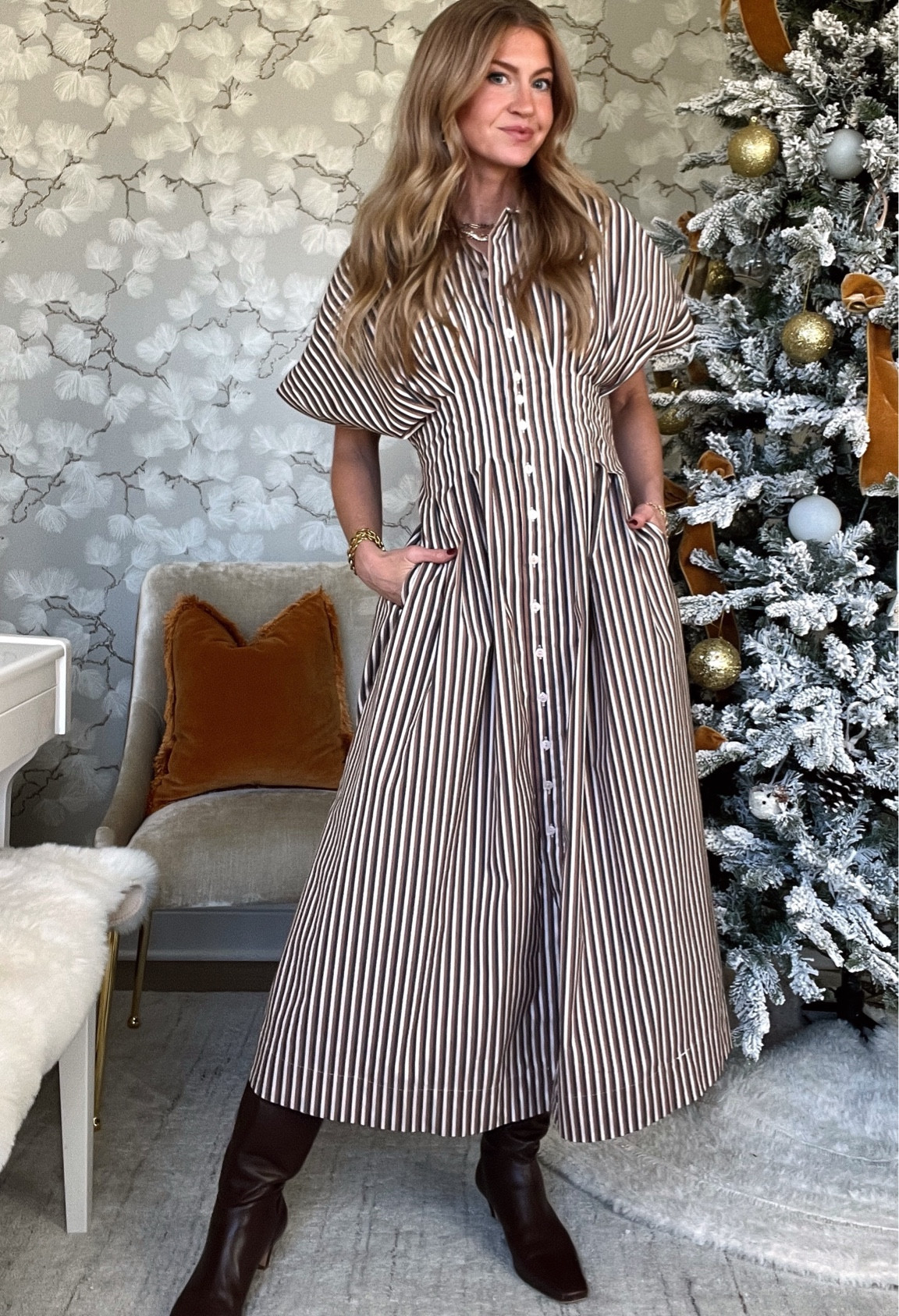 Brown and black stripped dress, 30% off with code LEANNE30 (wearing an XS) 
MOOD RING + EARRINGS: on sale!
BRONZING LOTION: On sale! wearing ultra dark shade 20% off with code FRIDAY20
BROWN BOOTS: on sale code HOLIDAY, run TTS


#LTKstyletip #LTKsalealert

#LTKSeasonal
