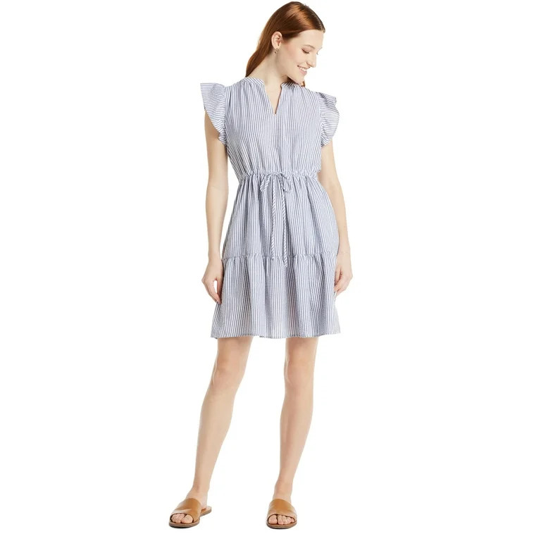 Time and Tru Women's Mini Dress with Flutter Sleeves, Sizes XS-4X | Walmart (US)