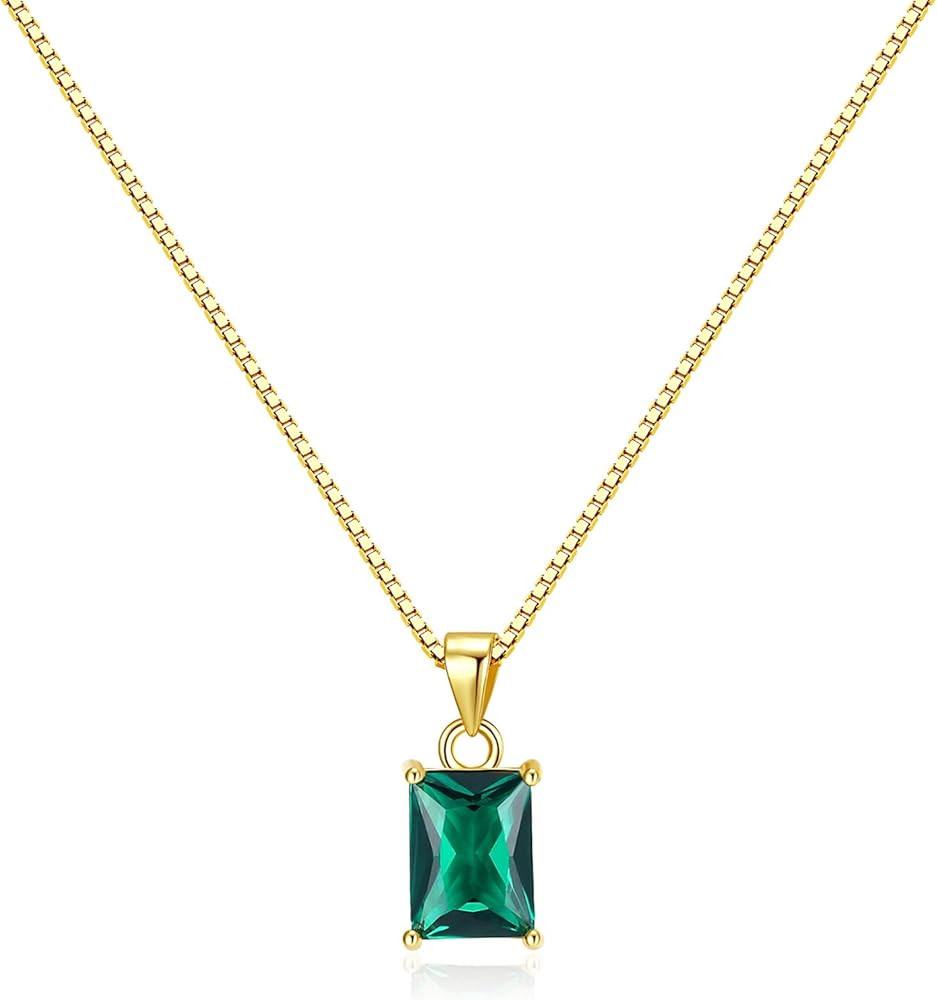 Baguette CZ Pendant Necklace | 14K Gold Plated Sterling Silver | Emerald Baguette Pendant Dainty ... | Amazon (US)