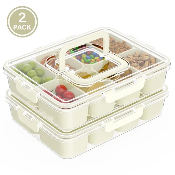 2 Pack Snackle Box Containers: FOUKUS 8 Compartment Divided Serving Trays with Lids and Handles, ... | Walmart (US)