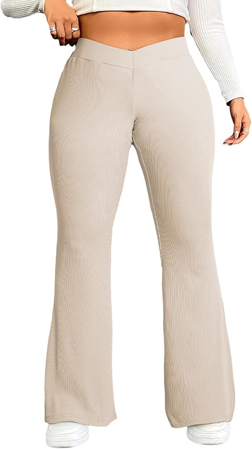 Eytino Plus Size Leggings for Women Elastic High Waisted Crossover Flare Pants Lounge Trousers(1X... | Amazon (US)