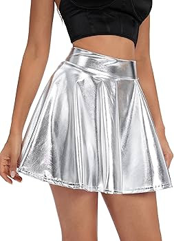 Urban CoCo Women's Shiny Flared Pleated Mini Skater Skirt | Amazon (US)