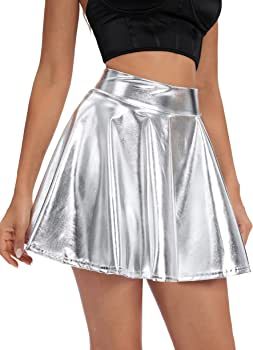 Urban CoCo Women's Shiny Flared Pleated Mini Skater Skirt | Amazon (US)