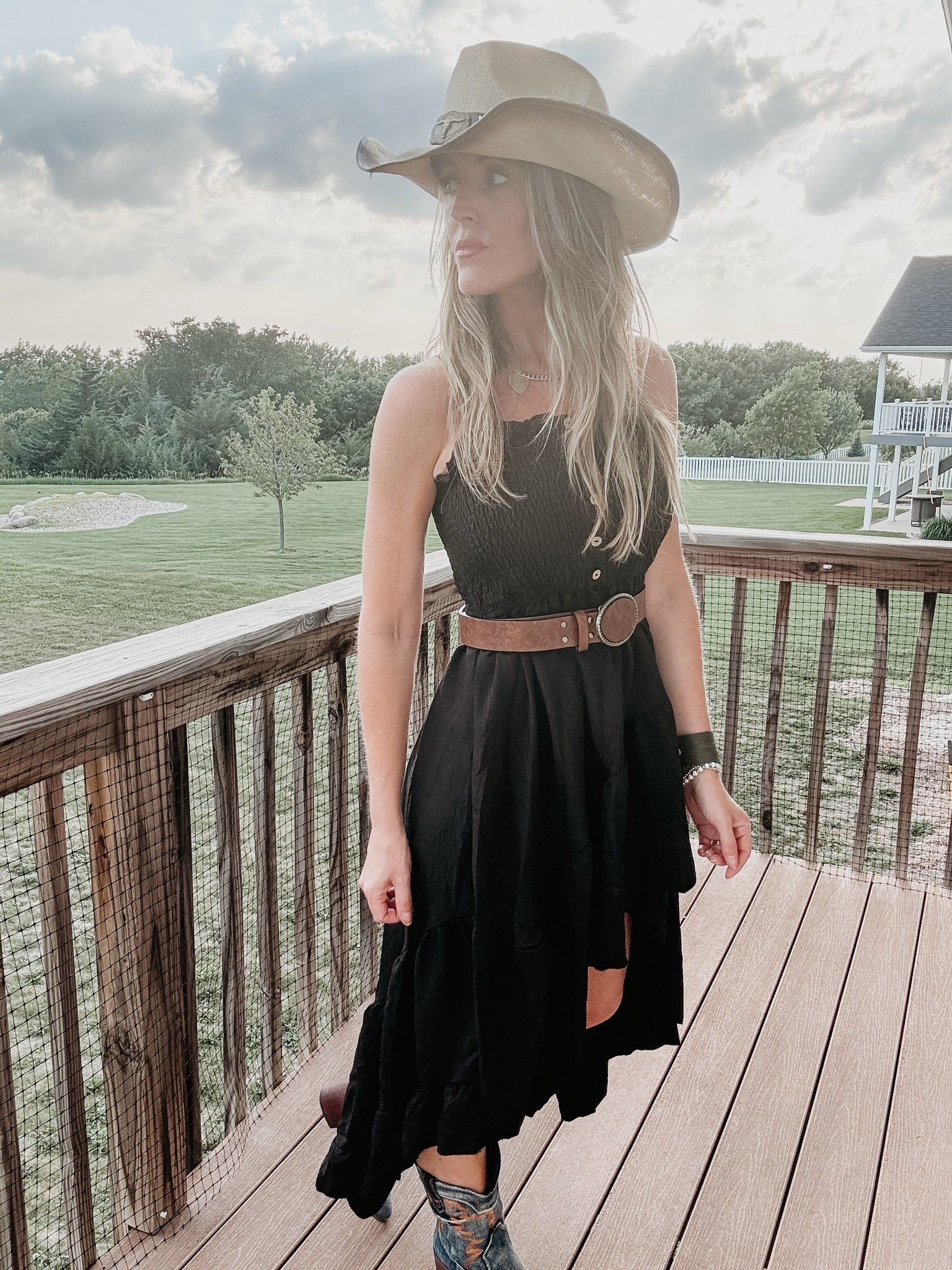 Country concert outfit inspo 🎶 Absolutely loving this black high low hem dress paired with this brown belt, cowboy hat and denim boots! Wearing a small.

As an Amazon Influencer I earn commission on qualifying purchases.

Black country concert dress, summer concert outfit inspo, cowboy hat, chunky necklace, cowgirl boots, summer styles, brown belt, fun style inspo, festival look

#LTKTravel #LTKOver40 #LTKMidsize