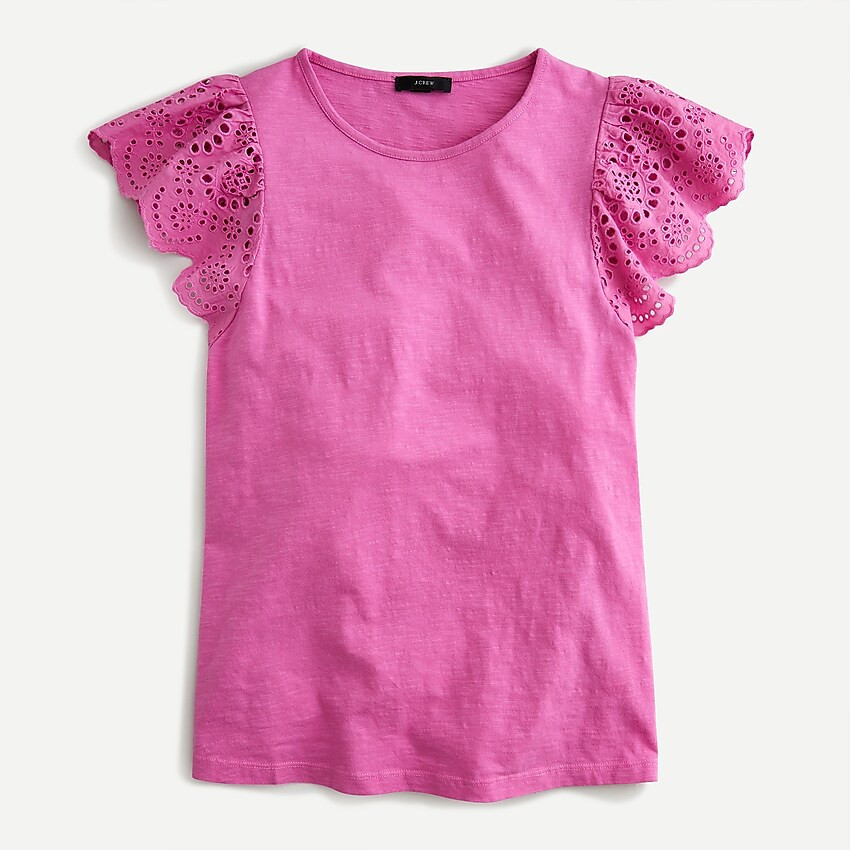 Eyelet flutter-sleeve slub T-shirt | J. Crew US