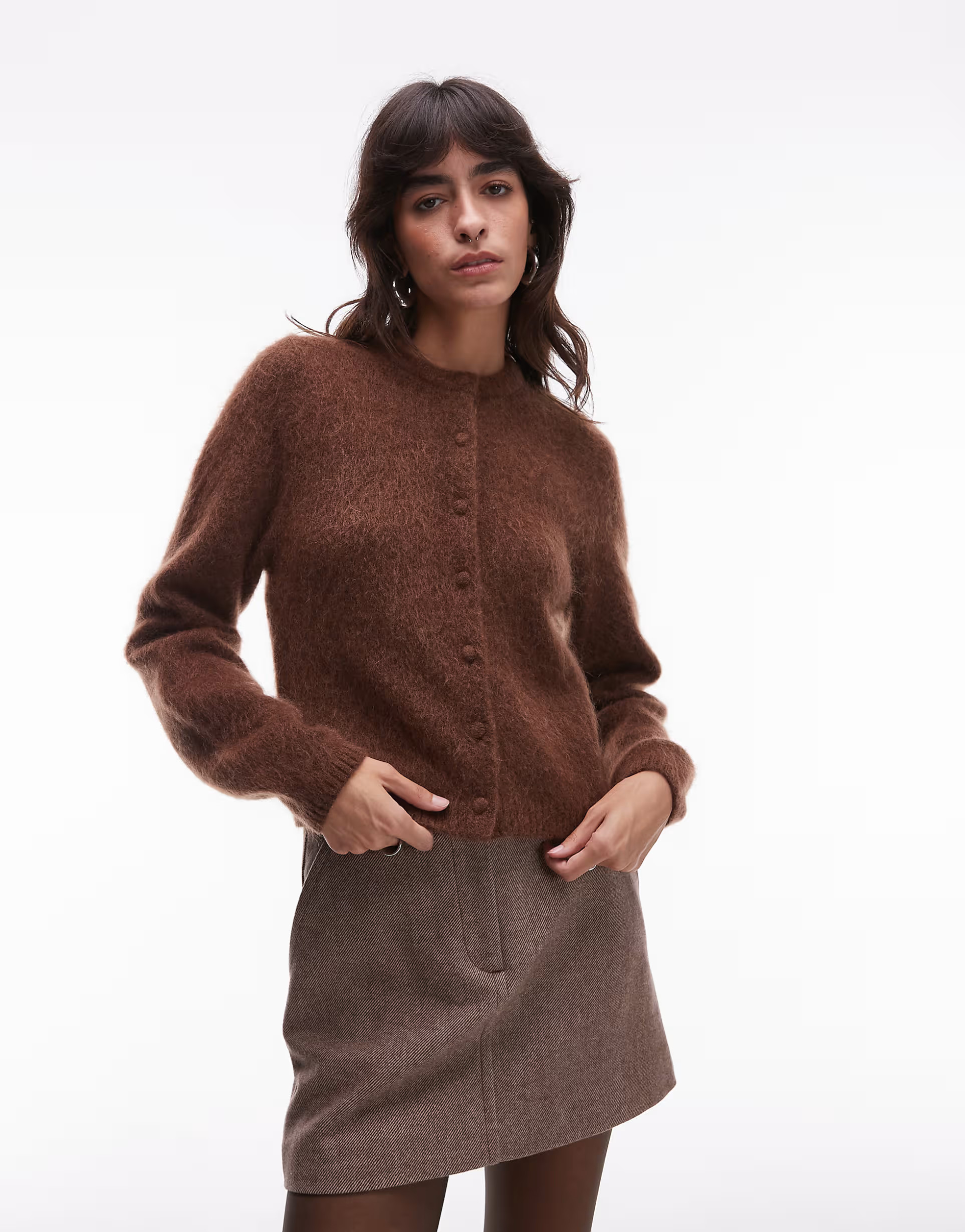 & Other Stories supersoft mohair and wool blend cardigan in brown | ASOS (Global)