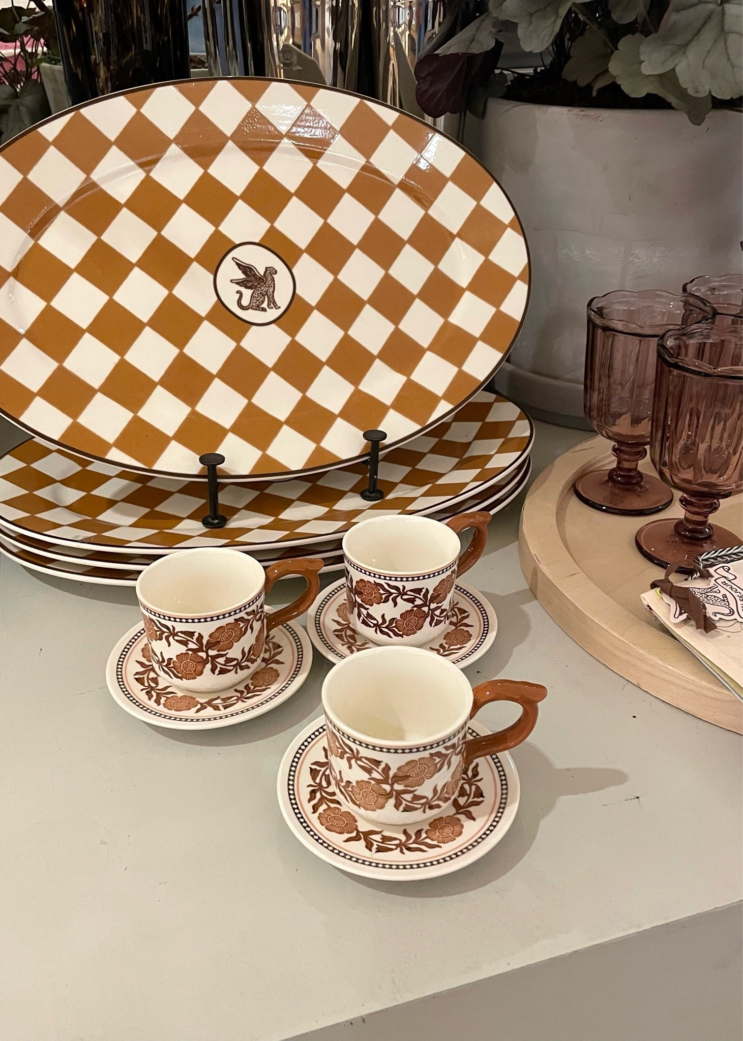 Spotted at @Anthropologie and loving for early fall kitchen decor. These hand-painted stoneware espresso cups and saucers are the cutest, not to mention the decaled checkered platters. And how beautiful are the “depression era” glass goblets in a deep lilac colour?!

#LTKhome