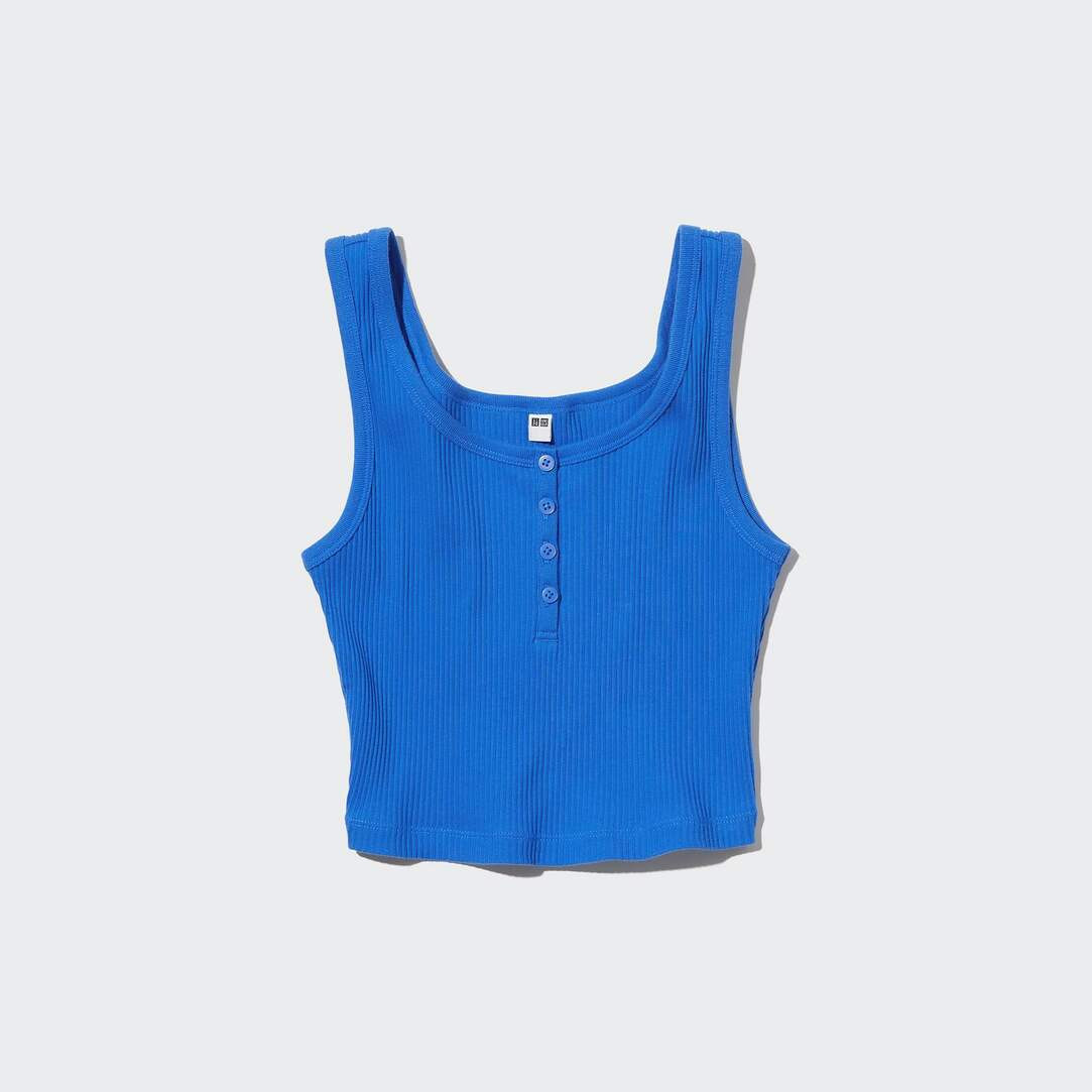 Ribbed Henley Neck Cropped Vest Top | UNIQLO (UK)