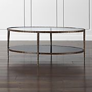 Clairemont Metal and Glass 30" Oval Coffee Table with Shelf + Reviews | Crate & Barrel | Crate & Barrel