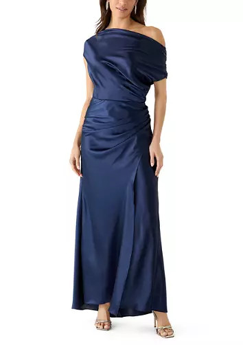 Women's One Shoulder Satin Sheath Gown | Belk