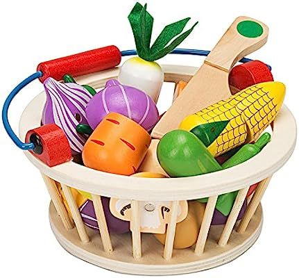 Victostar Magnetic Wooden Cutting Fruits Vegetables Food Play Toy Set with Basket for Kids (Veget... | Amazon (US)