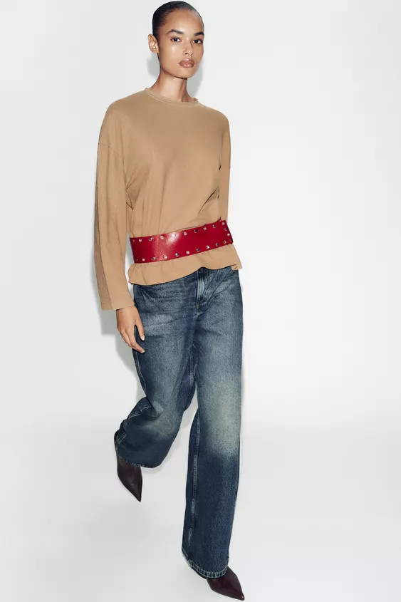 CEINTURE LARGE 100% CUIR CLOUS | Zara US