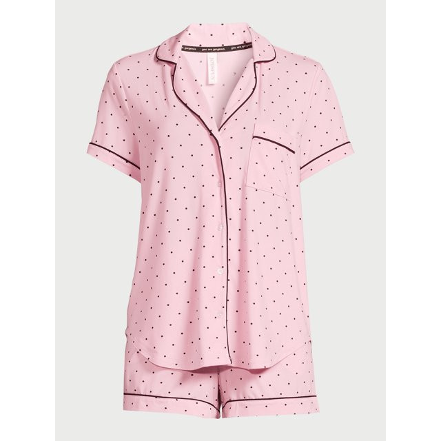 Joyspun Women’s Short Sleeve Notch Collar Top and Shorts Knit Pajama Set, 2-Piece, Sizes S to 3... | Walmart (US)