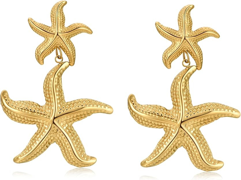 Starfish Earrings for Women,18k Gold Plated Sea Star Dangle Earrings Beach Chic Women Gift Ocean ... | Amazon (US)