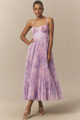 Hutch Amara Corset Pleated Tulle Fit & Flare Midi Dress | Anthropologie (US)