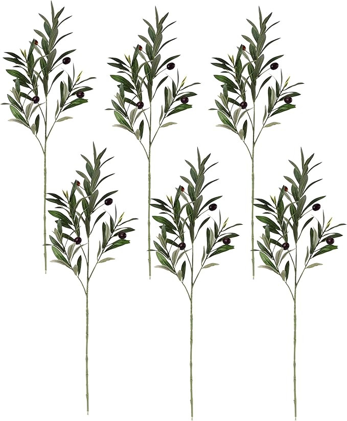 6 PCS 31" Artificial Long Olive Stem Green Leaves Pick for Shop Office Home Decor Living Room Vas... | Amazon (US)
