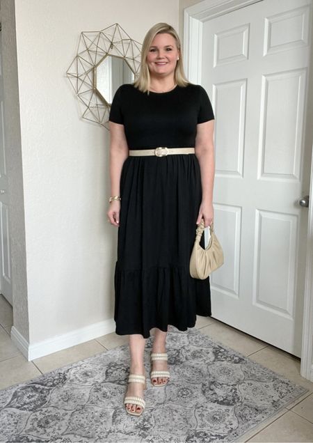 Black midi maxi dress with pockets runs true to size. I’m in the large. Jewelry- earrings and ring are moissanite and so pretty! 

#LTKmidsize #LTKover40 #LTKstyletip