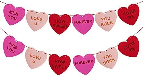 Felt Heart Garland Banner for Conversation Valentine's Day Decoration/NO DIY / 2 Pcs Valentines D... | Amazon (US)