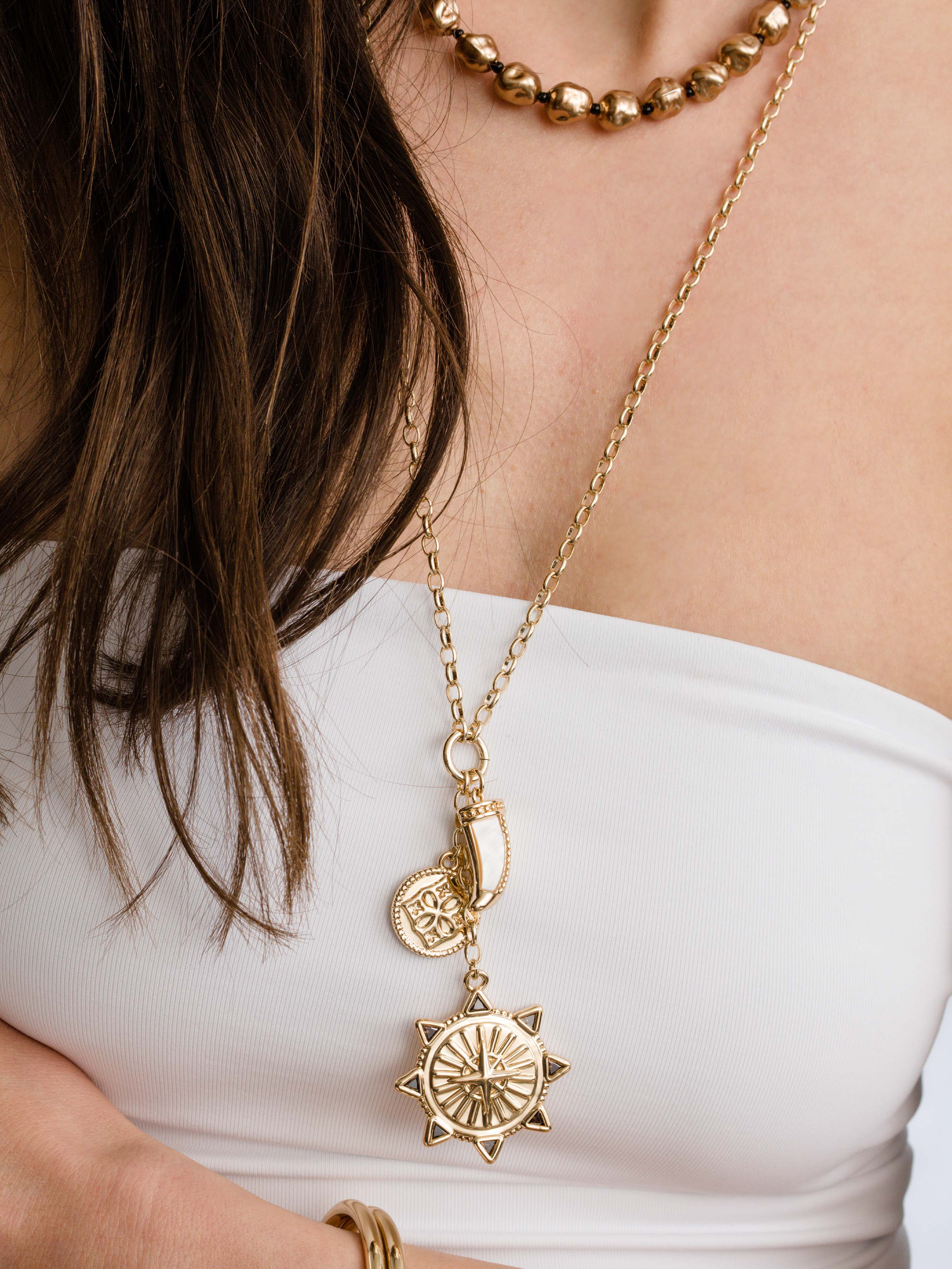Gold Sun Compass Lariat Necklace | Statement Necklace | Uncommon James | Uncommon James