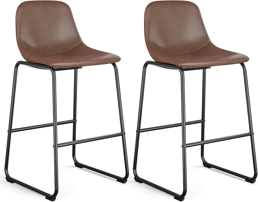 Rfiver Pu Faux Leather Bar Stools Set of 2, Industrial Pub Barstools with Back and Footrest, Mode... | Amazon (US)