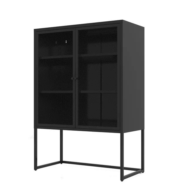 Cterwk 47.2" Storage Cabinet with 2 Circle Mesh Doors, Black - Walmart.com | Walmart (US)