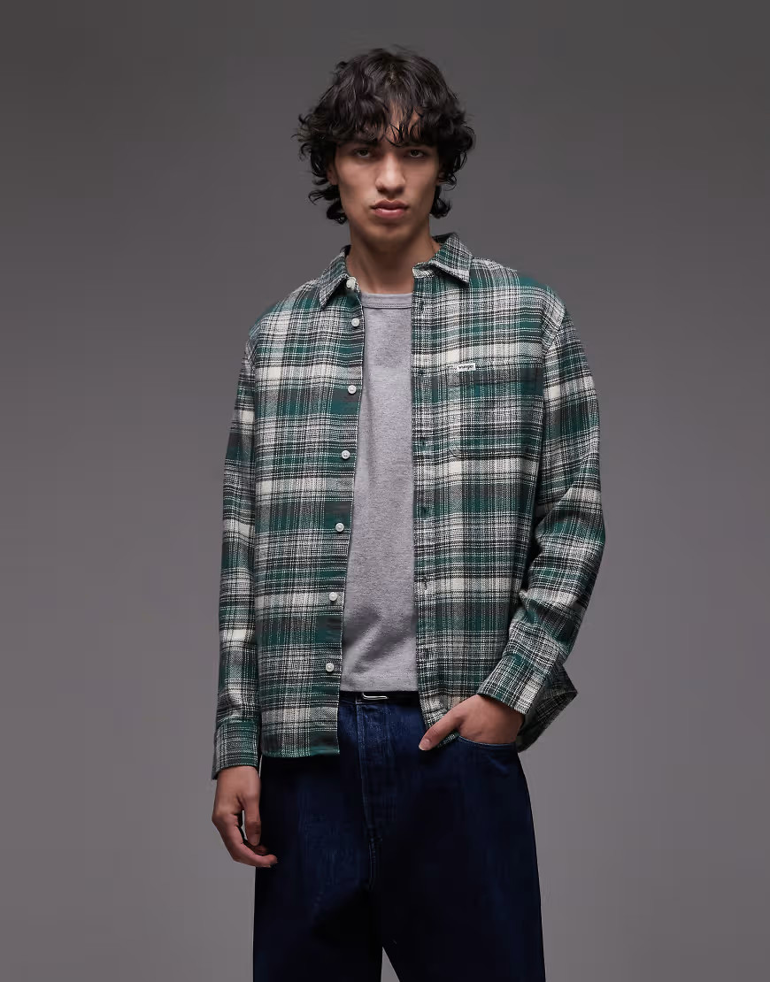 Wrangler brushed check long sleeve shirt in green | ASOS (Global)