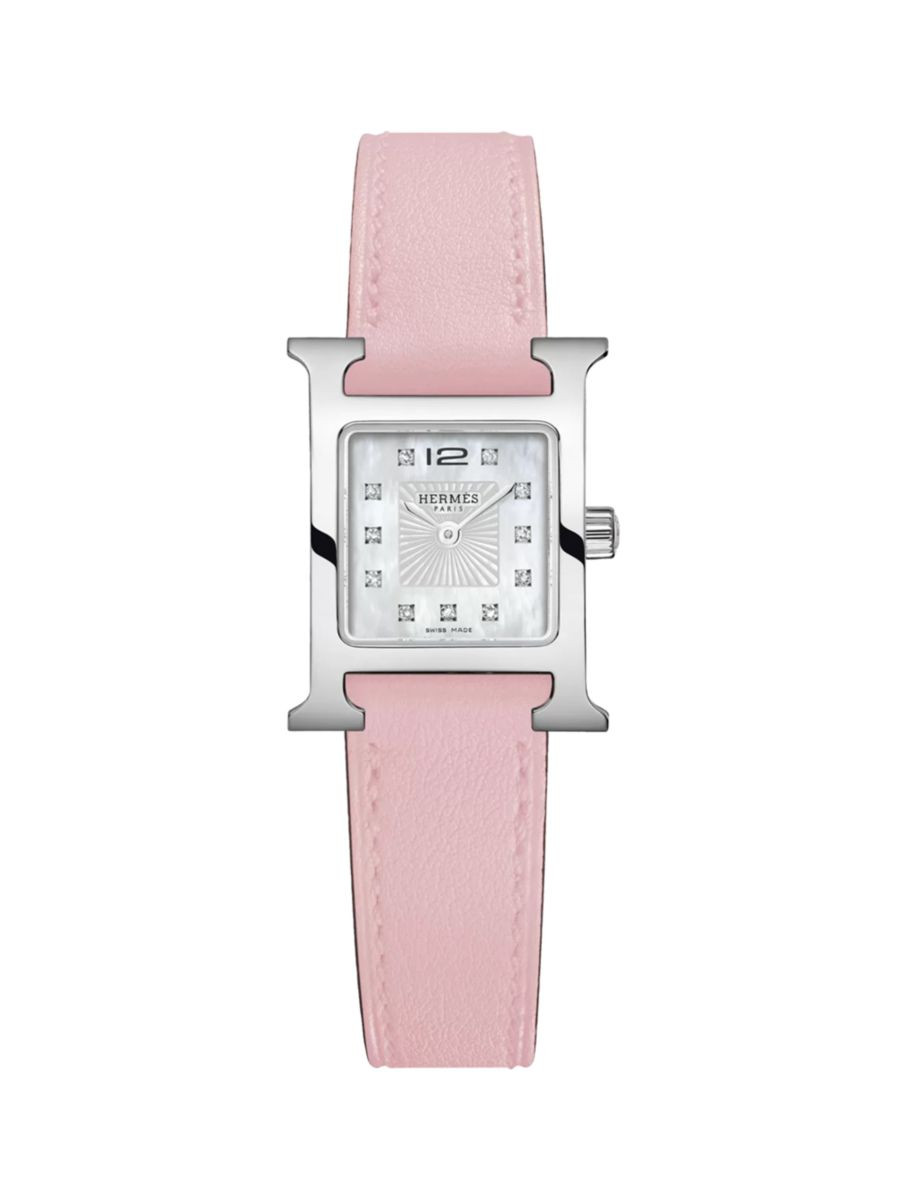 Heure H Stainless Steel, 0.04 TCW Diamond & Leather Strap Watch/21MM | Saks Fifth Avenue