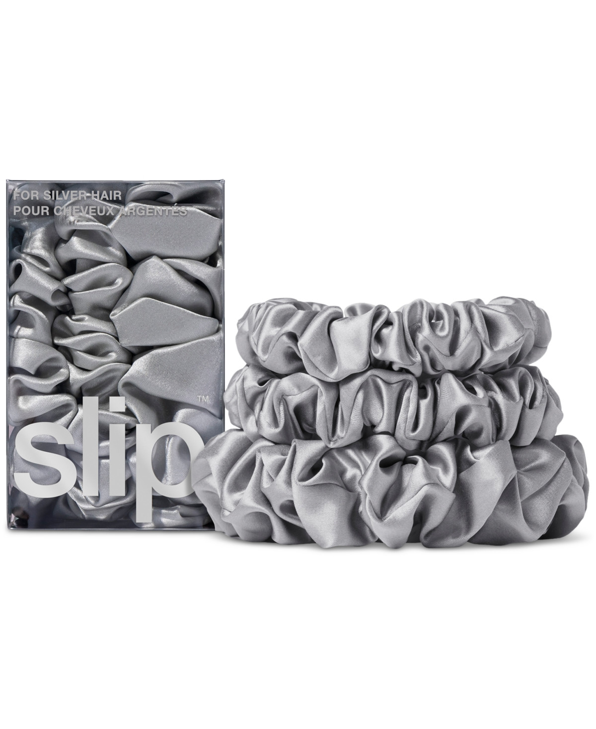 Slip 3-Pc. Pure Silk Back-to-Basics Assorted Scrunchies Set - Silver | Macy's