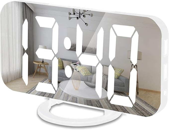 Digital Alarm Clock, 6.6" Large Mirrored LED Clock with Dual USB Charger Ports | Easy Snooze Func... | Amazon (US)